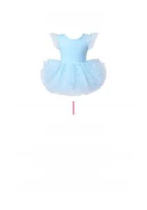 Détail du juste-au-corps de ballet pour filles avec manches volantées et tutu à pois dorés