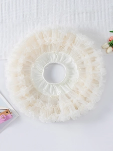 Jupe tutu multicouche élégante blanc cassé pour femme avec ruban de taille décoratif