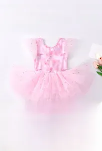 Détails du tutu de ballet rose pour filles avec motifs d'étoiles dorées et tulle
