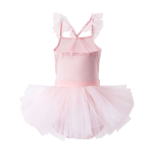 Justaucorps de ballet rose pour filles avec bretelles croisées à volants et jupon en tulle