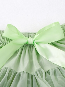 Mint green tutu skirt for girls with satin bow and layered mesh fluffy design
