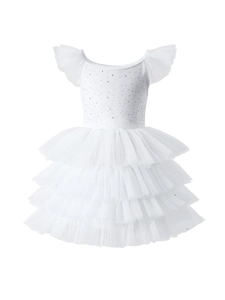 Robe de princesse blanche pour fille avec manches volantées et jupe en tulle à étages