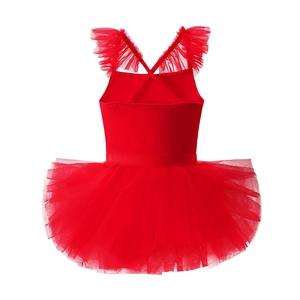 Détail du tutu de ballet rouge pour filles avec bretelles croisées et jupon