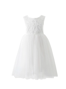 Dolce Vestito Bianco da Ragazza in Pizzo Mesh Tutu Vestito da Cerimonia per Bambini Matrimonio Festa Abito Principessa in Poliestere per Bambini 3-8 Anni