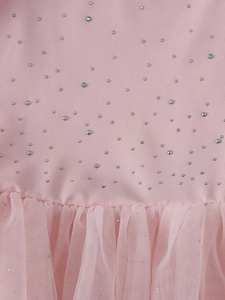 Robe princesse rose pour filles avec strass brillants et jupon en tulle pailleté multicouche