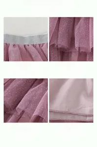 Detail view of purple girls' layered tulle cake skirt with sequins and silver waistband