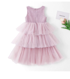 Detail of girls princess dress with knitted texture bodice and layered tulle cake skirt