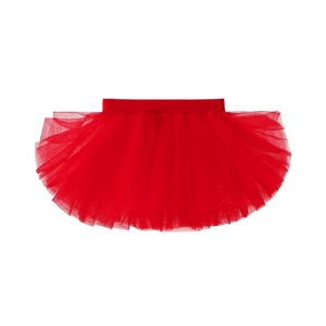 Vue détaillée du tutu multicouche rouge vif pour danse et fêtes d'enfants en maille