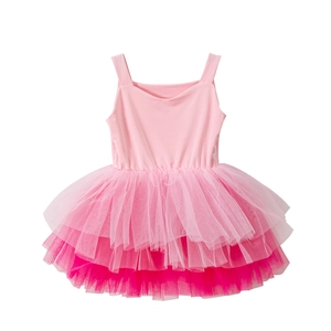 Detailed front view of pink tiered tulle tutu skirt for girls ballet and dance classes