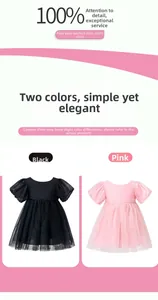 Detailansicht der Mädchen Tüllkleider in Pink und Schwarz mit Puffärmeln und Schleifen