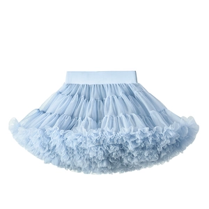 Sky blue multi-layered tulle tutu skirt for girls with elastic waistband and high volume