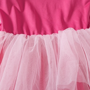 Close-up of pink girls ballet tutu dress showing knitted bodice and layered mesh tulle skirt