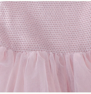 Detail of pink sequin bodice and layered tulle skirt for girl princess dress