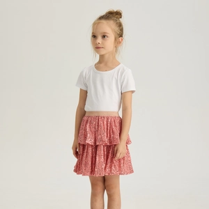Detail of pink sequin tutu skirt for girls with elastic gold glitter waistband