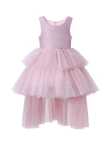 Girls Birthday Party Dress Dusty Pink Sequin Princess Tutu Dress Sleeveless Cake Layered Mesh Dress For Host Ceremony