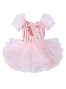 Vestito danza classica rosa per bambina con maniche a sbuffo e gonna di tulle