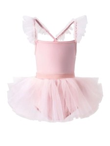 Justaucorps de ballet rose pour filles avec bretelles à volants et jupe tutu à plusieurs couches