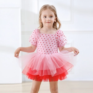 Detail of pink tutu skirt with heart patterns and layered mesh fabric for ballet