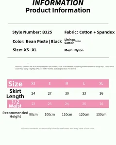 Size chart for girls sequin tutu skirt showing dimensions in XS to XL for heights 90-130cm