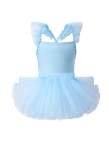 Robe de ballet tutu bleu clair pour filles avec bretelles à volants et jupe en tulle