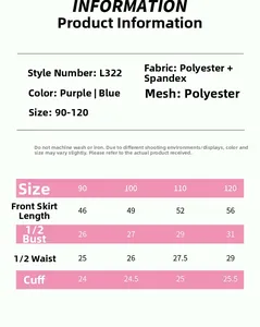 Detailed size chart for girls ballet dance dress showing measurements for sizes 90-120