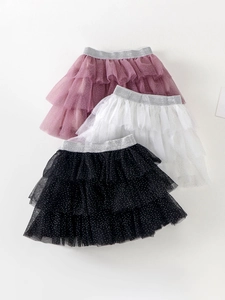 Girls Polka Dot Mesh Tutu Skirt Layered Princess Cake Skirt For Performance Halloween Party Costume Kids Short Skirt