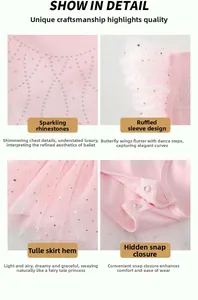 Detail view of pink ballet dress featuring rhinestone decor and star print mesh skirt