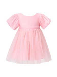 Mädchen Süßes Prinzessinnen Tüllkleid Für Hochzeit Geburtstag Party Puffärmel Netz Lagiges Kleid Mit Schleife Einfarbig Rosa Schwarz
