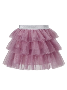 Girls layered mauve tutu skirt with silver sequins and elastic metallic waistband