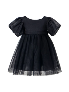 Elegantes schwarzes Tüll-Prinzessinnenkleid für Mädchen mit Glitzeroberteil und Puffärmeln