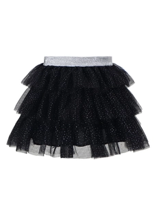 Girls black layered tulle tutu skirt with silver sequins and metallic elastic waistband