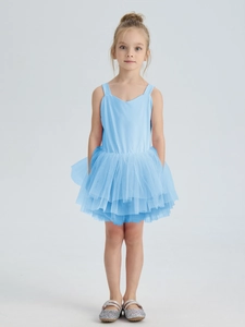 Light blue sleeveless V-neck ballet tutu dress for girls with tiered mesh skirt