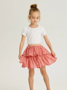 Girls summer sequin princess skirt set with white t-shirt and pink tiered tutu skirt