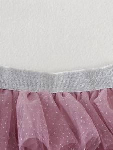Pink girls' tutu skirt with silver sequins and metallic elastic waistband for parties