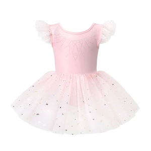 Detail of pink girls ballet tutu with glittery gold stars and rhinestone accents