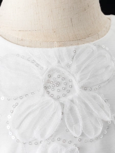 Abito bianco in tulle pizzo per bambine con applicazione floreale di paillettes
