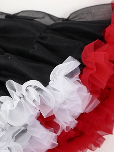 Mädchen Tutu Rock in Schwarz Weiß Rot mit mehrlagigen Falten aus Tüll-Rüschen