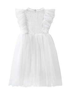 Abito da principessa bianco per bambina con ricami in pizzo e gonna in tulle