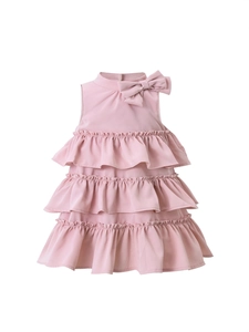 Girls Sweet Sleeveless Polyester Dress Tiered Cake Ruffled Tiers Princess Skirt With Bowknot For Party Daily Fashion Clothing