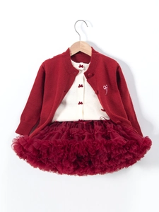 Ensemble de Vêtements Deux Pièces pour Filles Gilet en Maille Hiver avec Broderie Nœud et Jupe Tutu en Maille pour Noël