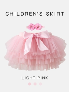 Toddler girls light pink layered tutu skirt and floral headband birthday party outfit set