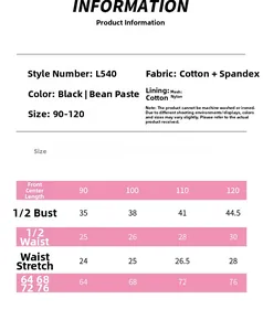 Detailed size chart for girls' ballet leotards including length and chest measurements