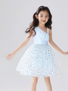 Robe blanche sans manches pour filles avec pois à paillettes colorées et détails en dentelle
