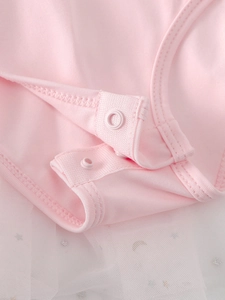 Pink toddler ballet leotard with silver star tutu skirt and convenient snap crotch