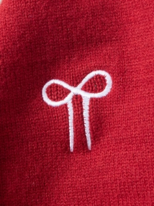 Robe en tricot rouge pour fille avec broderie de nœud blanc pour l'automne hiver
