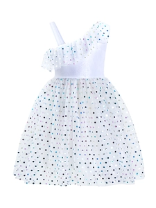 Robe princesse épaule nue pour filles avec volants à pois colorés et jupe en tulle multicouche
