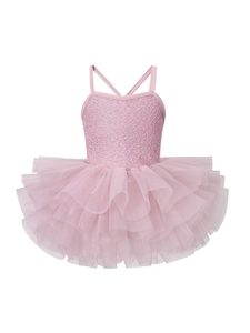 Girls Ballet Dance Tutu Dress Sequined Mesh Leotard Criss-cross Back Dancewear Cotton Blend Performance Costume For Kids
