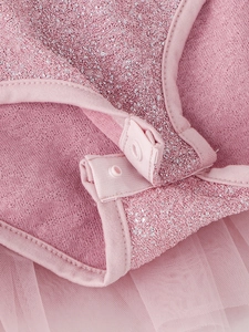 Pink sequin ballet leotard dress for girls with glitter fabric and snap closure