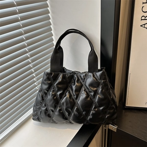 Fashion Women Quilted Diamond Lattice Tote Bag Space Cotton Puffy Bubble Shoulder Handbag Casual Chic Daily Satchel Bag