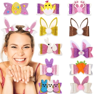 Set di fermagli per capelli con orecchie di coniglio di Pasqua per bambini e glitter